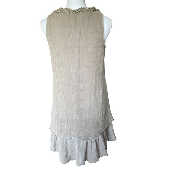 Blue Bird Women's Dress Sz M Sleeveless Beige Ruffle Cotton Gauze Trim Applique - Picture 3 of 14